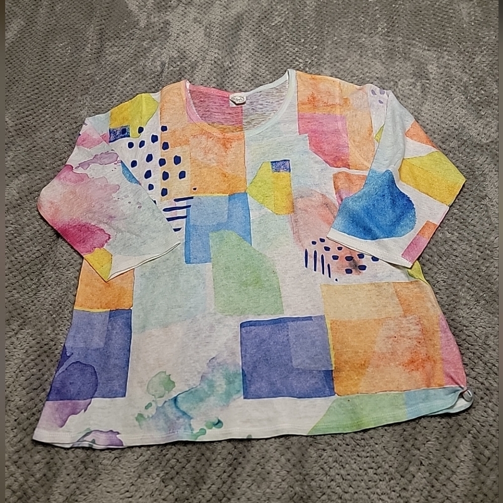 Et Lois Womens Multicolor Watercolor 3/4 Sleeve Top, XL